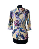VANESSA Crossover with Pleated Side 3/4 Sleeves Printed Stretch Jersey Top