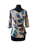 VANESSA Crossover with Pleated Side 3/4 Sleeves Printed Stretch Jersey Top