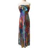 OLIVIA 817 Long Strapless Flared Empire Mesh Print Dress