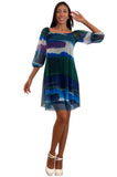 ODETTE On or Off Shoulder Puffed Sleeve Print  Flared Mesh Dress