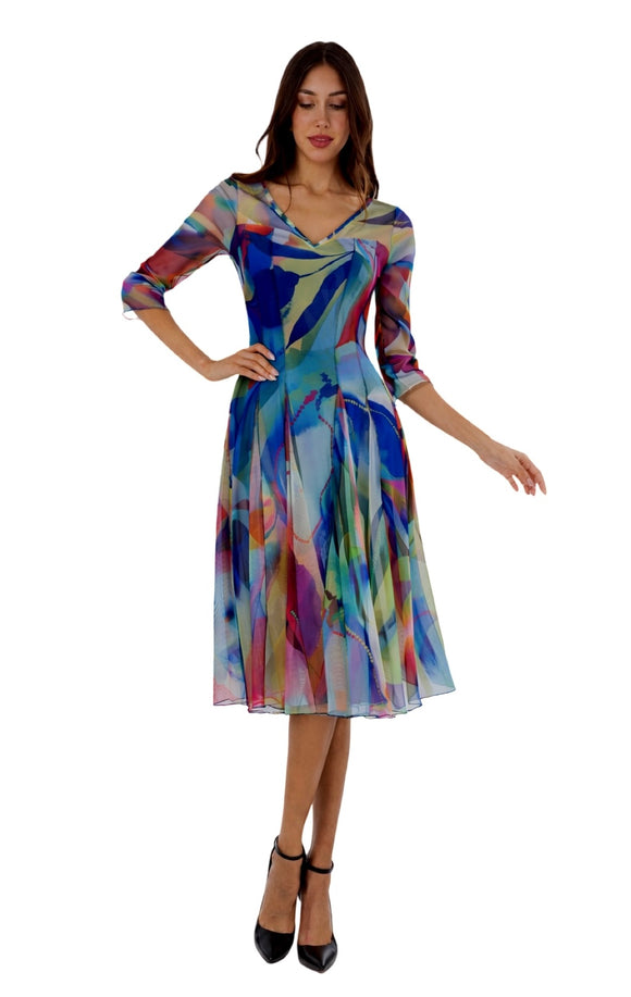 Elana Kattan | IONNA Paneled Sleeveless Print Mesh Fit N Flare Dress Elana Kattan | IONNA Paneled Sleeveless Print Mesh Fit N Flare Dress