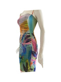 MORGAN Ruched Knee Length Print Dress with Spaghetti straps
