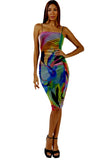 MORGAN Ruched Knee Length Print Dress with Spaghetti straps