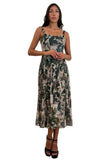 KYOTO Sleeveless Calf length Fit N Flare Mesh Dress Olive