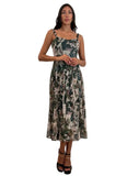 KYOTO Sleeveless Calf length Fit N Flare Mesh Dress Olive