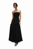 MAXIMA Long Strapless Flared Empire Mesh Print Dress / BLACK