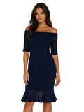 GWYNETH Off Shoulder Short Sleeve Fitted Puckered Print Dress