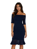 GWYNETH Off Shoulder Short Sleeve Fitted Puckered Print Dress