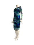 LILLIAN Off Shoulder Knee Length Long Sleeve Print Mesh Sheath Dress (Copy)