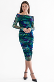 LILLIAN Off Shoulder Knee Length Long Sleeve Print Mesh Sheath Dress (Copy)