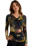 DOMINIQUE Long Sleeves Ruched Side Seams Cowl Neck Jersey Top