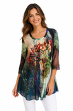 ONIKA Loose Fitting Scoop Neck Printed T Top Tunic with 3/4 Sleeves