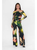 ALICE Printed off the Shoulder Long Sleeves Jumpsuit