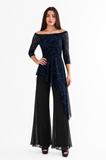 Francesca Off Shoulder Sheer Sleeve Side Overlay Tunic Print Top