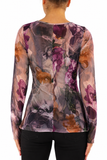 Nyssa Stretch Mesh Floral Print 3Long SleevesSleeves Crossover Top