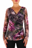 Nyssa Stretch Mesh Floral Print 3Long SleevesSleeves Crossover Top