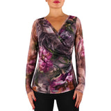 Nyssa Stretch Mesh Floral Print 3Long SleevesSleeves Crossover Top