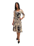 ADDISON Fit and Flare 3/4 Sleeves Paneled Print Dress