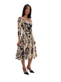 ADDISON Fit and Flare 3/4 Sleeves Paneled Print Dress