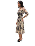 ADDISON Fit and Flare 3/4 Sleeves Paneled Print Dress
