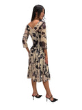 ADDISON Fit and Flare 3/4 Sleeves Paneled Print Dress