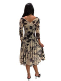 ADDISON Fit and Flare 3/4 Sleeves Paneled Print Dress
