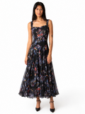 ORCHID Sleeveless Midi Fit N Flare Paneled Mesh Dress