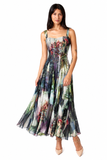 ONIKA Sleeveless Midi Fit N Flare Paneled Mesh Dress