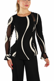 JULIET Bell Sleeves Luxurious Black and Taupe Burnout Fabric Top