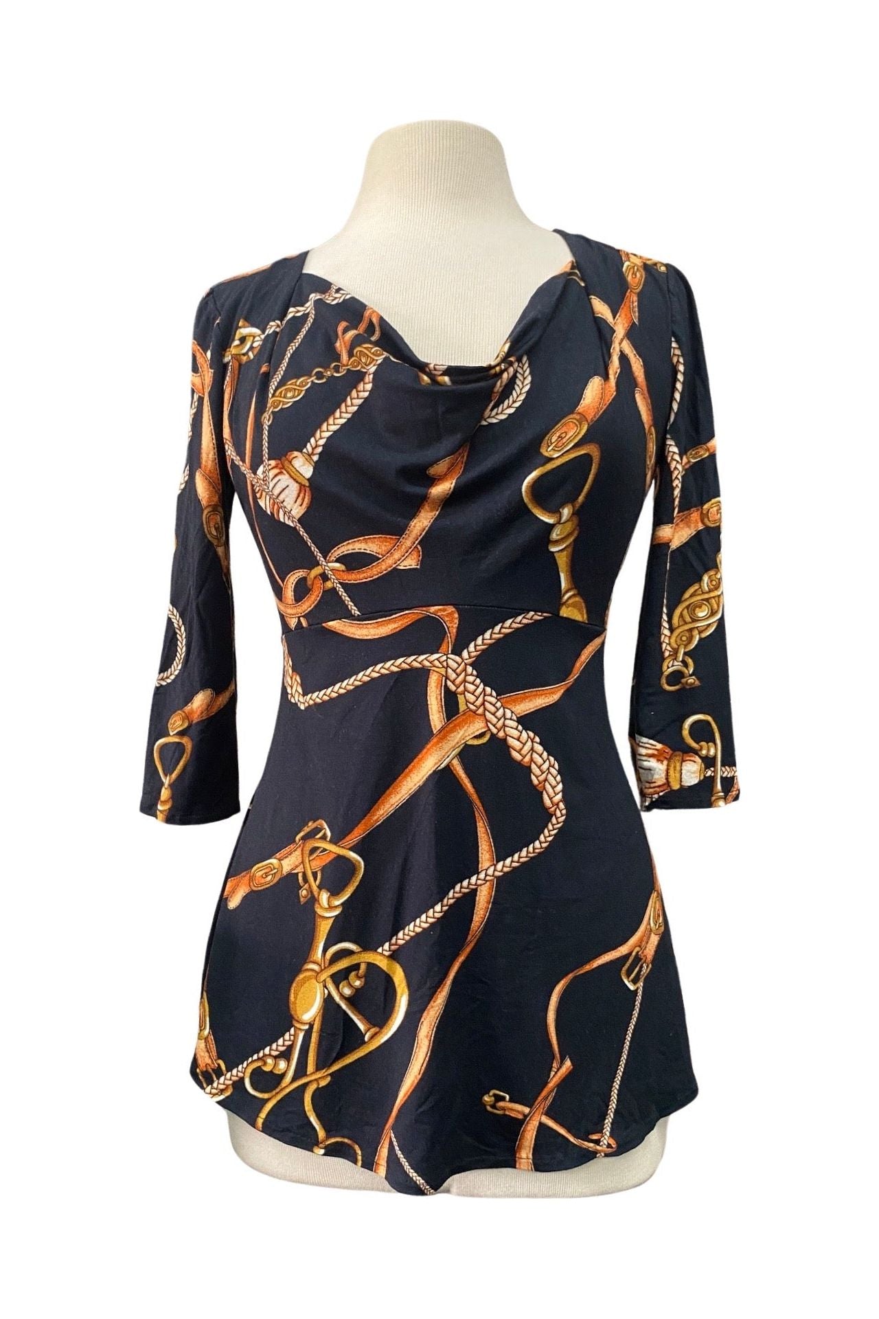 RIVOLI 3/4 Sleeves Empire Waist Cowl Neck Jacquard Tunic Top Elana Kattan RIVOLI 3/4 Sleeves Empire Waist Cowl Neck Jacquard Tunic Top Elana Kattan