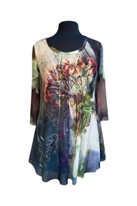 ONIKA Loose Fitting Scoop Neck Printed T Top Tunic with 3/4 Sleeves
