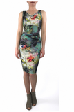 CUPID Cowl Neck Sleeveless Ruched Knee Length Print Dress