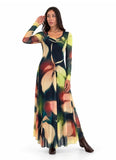 ALICE V-Neckline Calf Length Fit N Flare Long Sleeve Mesh Dress