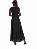 DIANA  Black Lace 3/4 Sleeve Fit N Flare  Maxi Dress