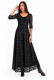 DIANA  Black Lace 3/4 Sleeve Fit N Flare  Maxi Dress