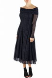 SOPHIA Off Shoulder Long Sleeve Midi Flared Dress in Black Lace