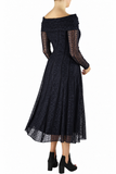 SOPHIA Off Shoulder Long Sleeve Midi Flared Dress in Black Lace