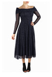 SOPHIA Off Shoulder Long Sleeve Midi Flared Dress in Black Lace