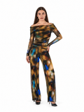 BECKY Printed off the Shoulder Long Sleeves Jumpsuit