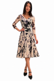 ADDISON Fit and Flare 3/4 Sleeves Paneled Print Dress