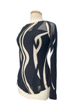 JULIET Bell Sleeves Luxurious Black and Taupe Burnout Fabric Top