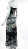 OSAKA Long Strapless Flared Empire Mesh Print Dress