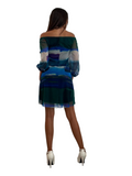 ODETTE On or Off Shoulder Puffed Sleeve Print  Flared Mesh Dress