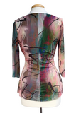 OZARA Abstract Print Crossover Neckline Ruched Side Top
