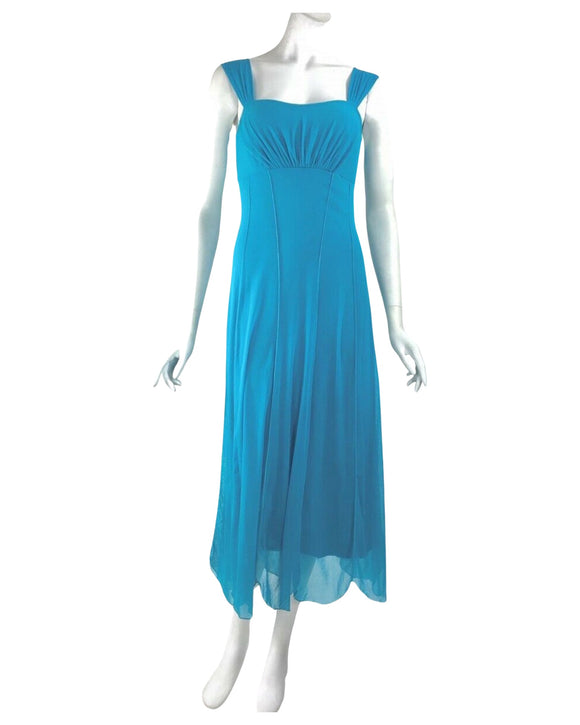 MAXIMA Sleeveless Mesh Paneled Midi Empire Dress Turquoise