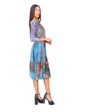 FANTASIA Fit and Flare 3/4 Sleeves Paneled Print Dress .