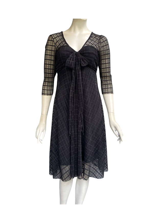 DOLCEVITA Fit and Flare Black Window Pane Lace Dress with 3/4 Sleeves