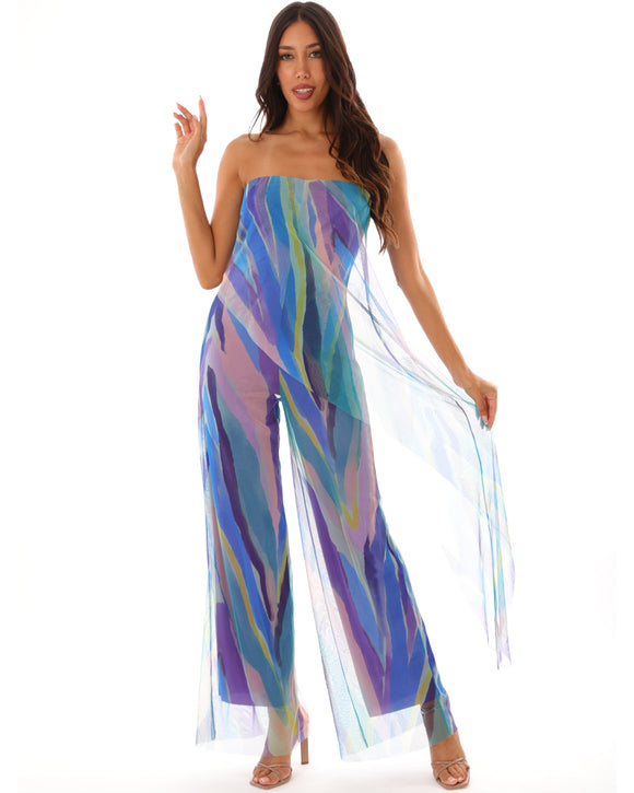 AQUARELLE Strapless Jumpsuit With Overlay