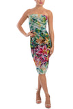 OAHU Strapless Ruched Side Knee Length Sheeth Print Dress