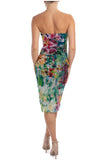 OAHU Strapless Ruched Side Knee Length Sheeth Print Dress
